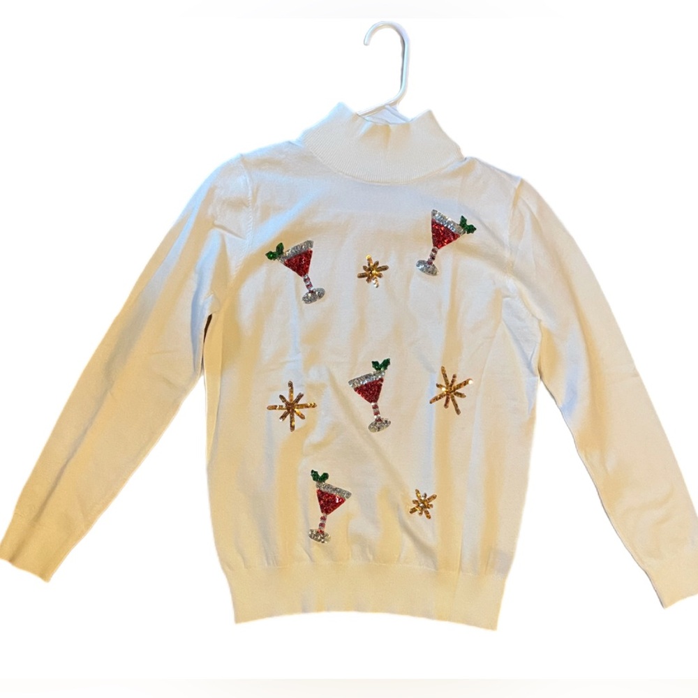 Victoria Harbour Holiday Christmas Sweater Sequin Martini Turtleneck Small Party